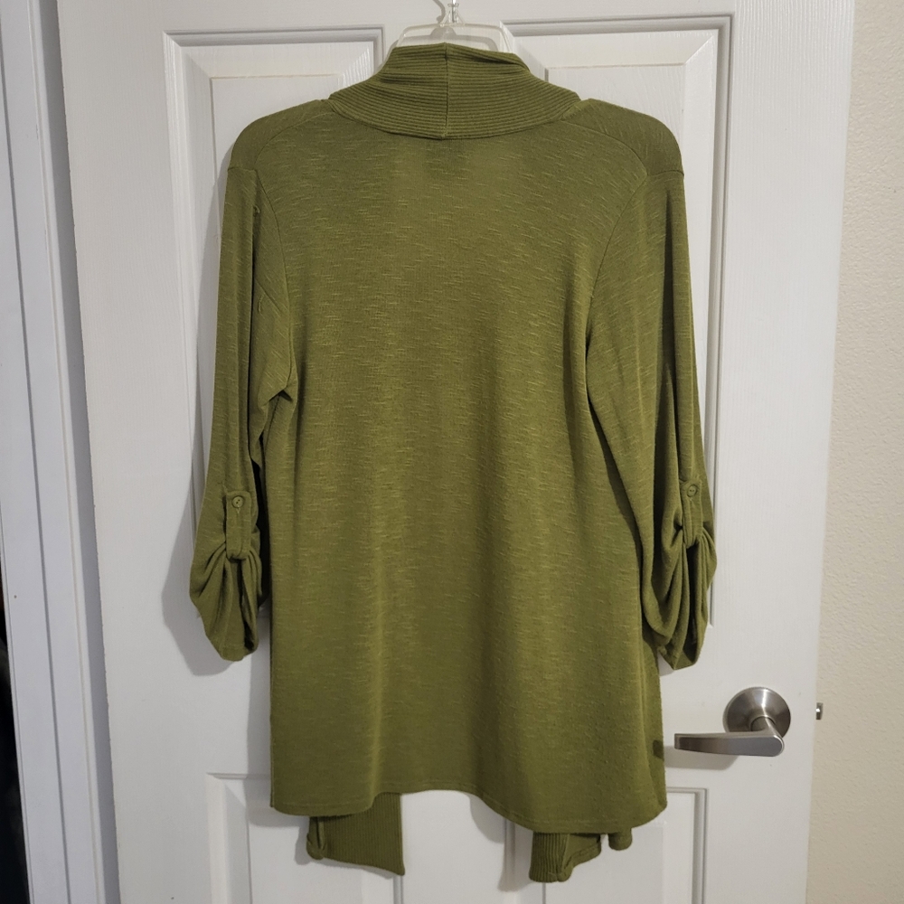 Bobeau Olive Open Front Cardigan - Picture 2 of 5